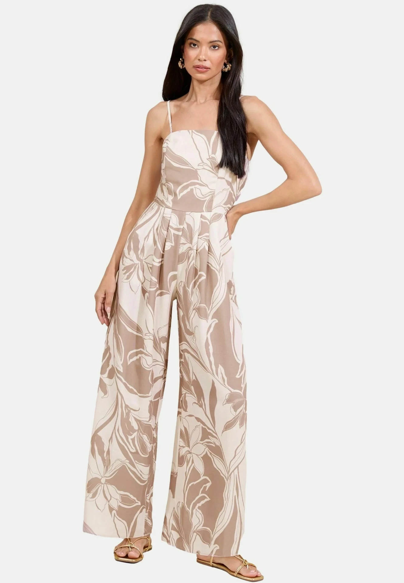 Jumpsuit in Beige mit botanischem Print